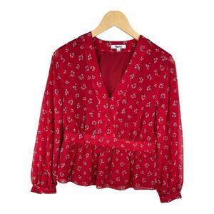 Madewell Red Peplum Blouse with Long Sleeves